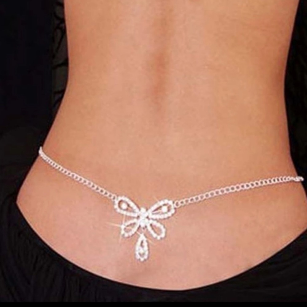 Butterfly Blingy Silver-tone rhinestone belly back chain